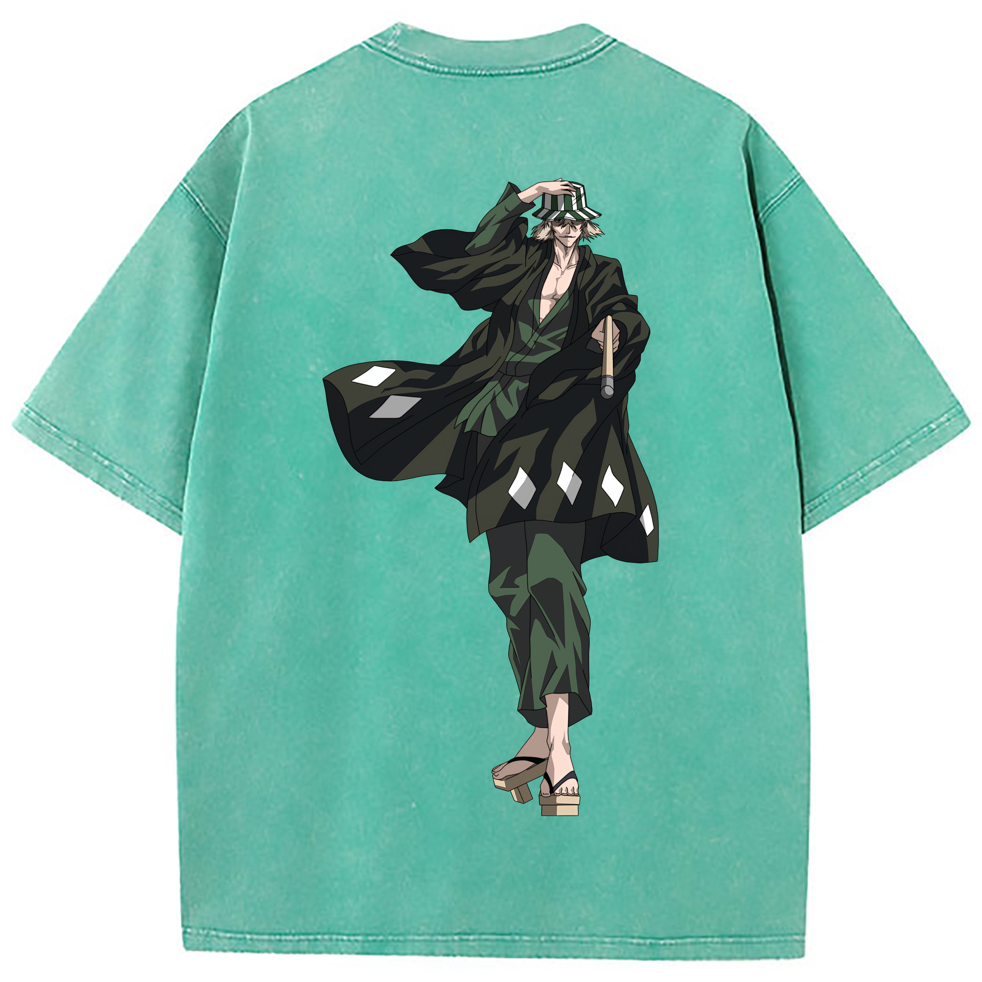（画像用） "ブリーチ 浦原 喜助（うらはら きすけ） BLEACH Urahara Kisuke " 綿100% ヴィンテージ風 半袖Tシャツ（背面プリント）